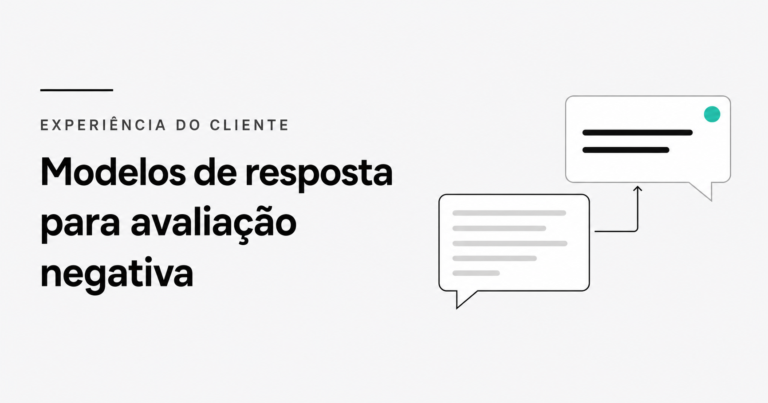Representação visual de duas bolhas de diálogo de chat: reclamação do cliente à esquerda e resposta estruturada da casa à direita, conectadas por seta, indicando ciclo de comunicação