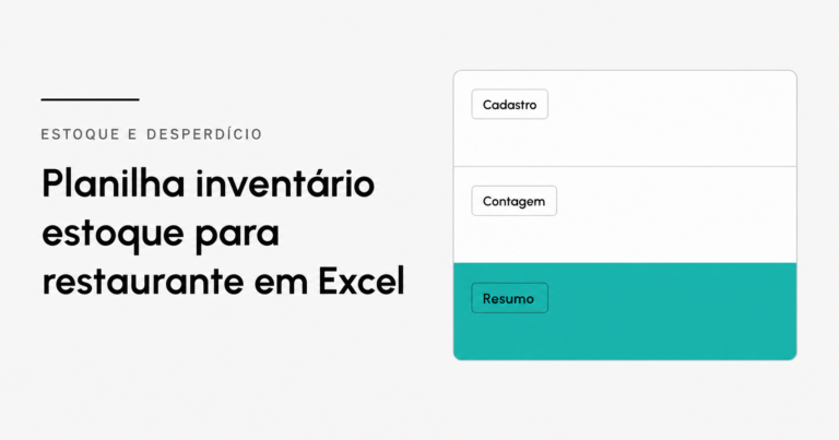 Planilha aberta mostrando três abas: Cadastro, Contagem e Resumo. A aba Resumo está destacada em teal, representando o final do cálculo de inventário e CMV do período