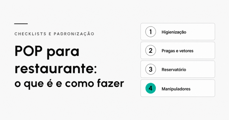 Capa do artigo POP para restaurante: o que é e como fazer, com lista numerada dos quatro POPs obrigatórios: Higienização, Pragas e vetores, Reservatório e Manipuladores.